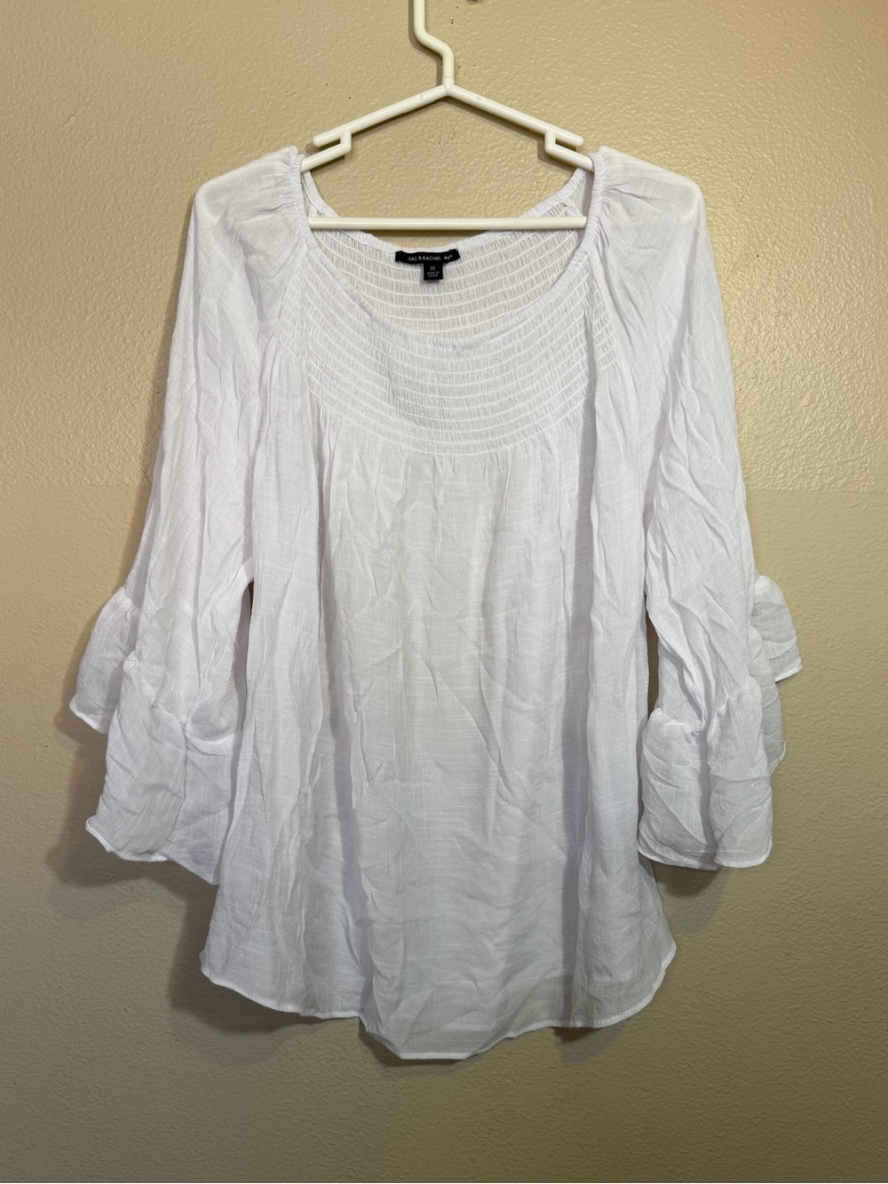 Zac & Rachel Boho White Smocked Yoke Peasant Tunic 2X